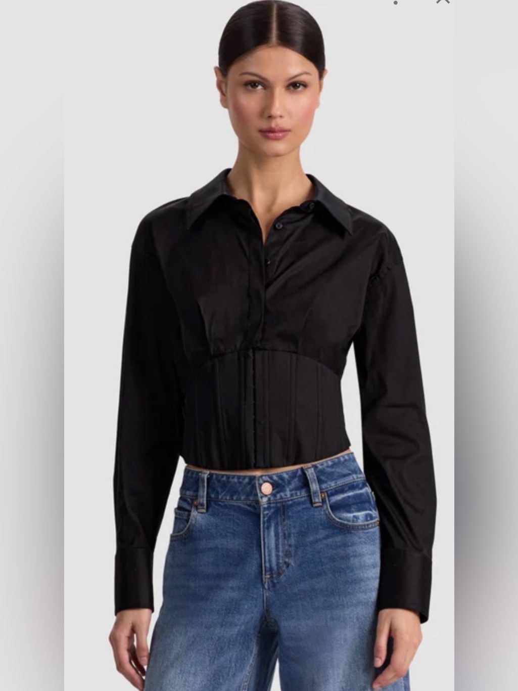 Alice + Olivia Edie Black Cropped Button-Up Blouse